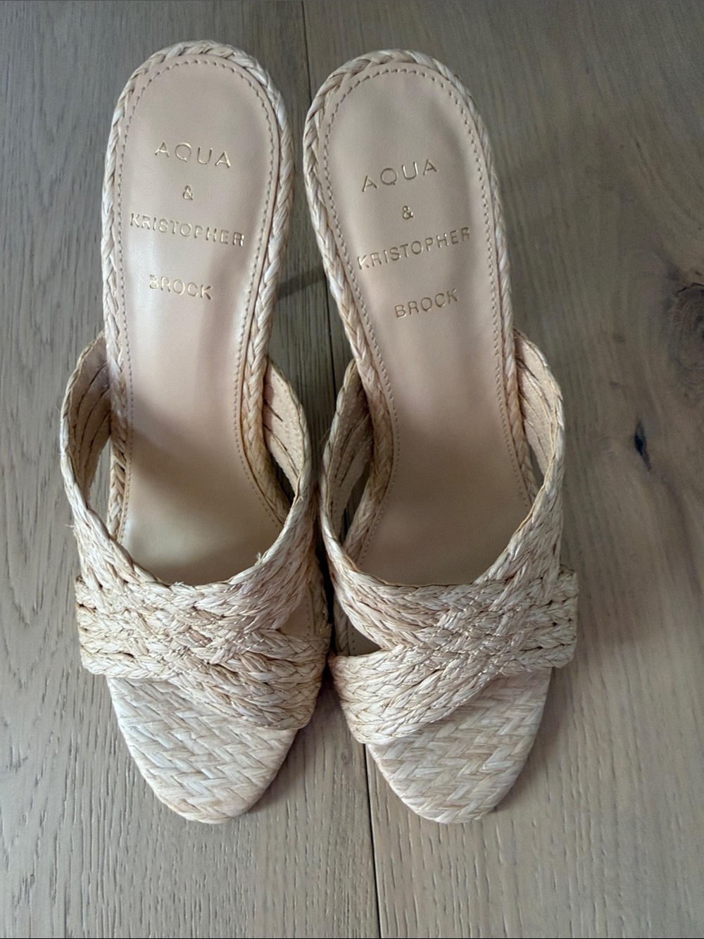 AQUA RAFFIA  Cream Braided Slide Mules